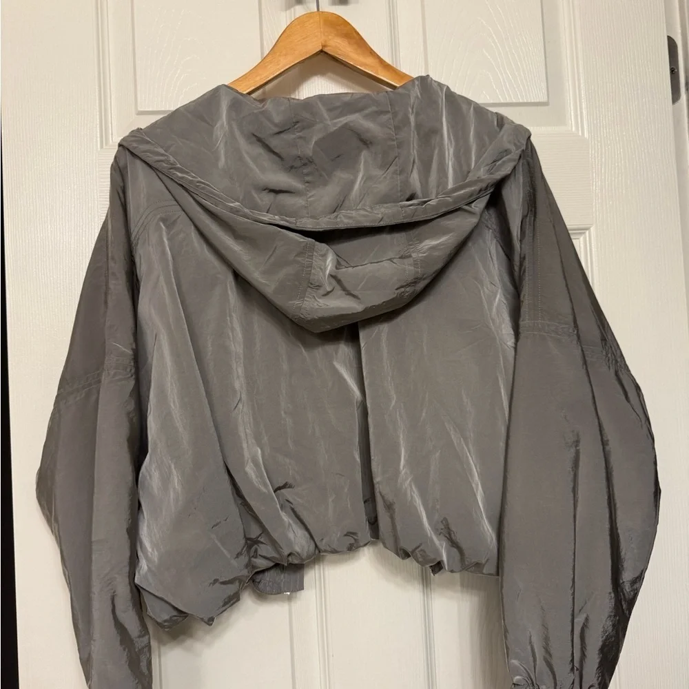 Nwot- Athleta Silver grey Bomber Jacket with Hood - Picture 1 of 7
